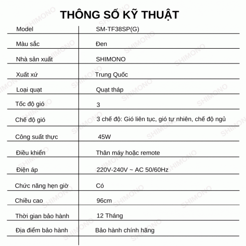 QUẠT THÁP SHIMONO SM-TF38SP(G) 10 Content 38SP 71