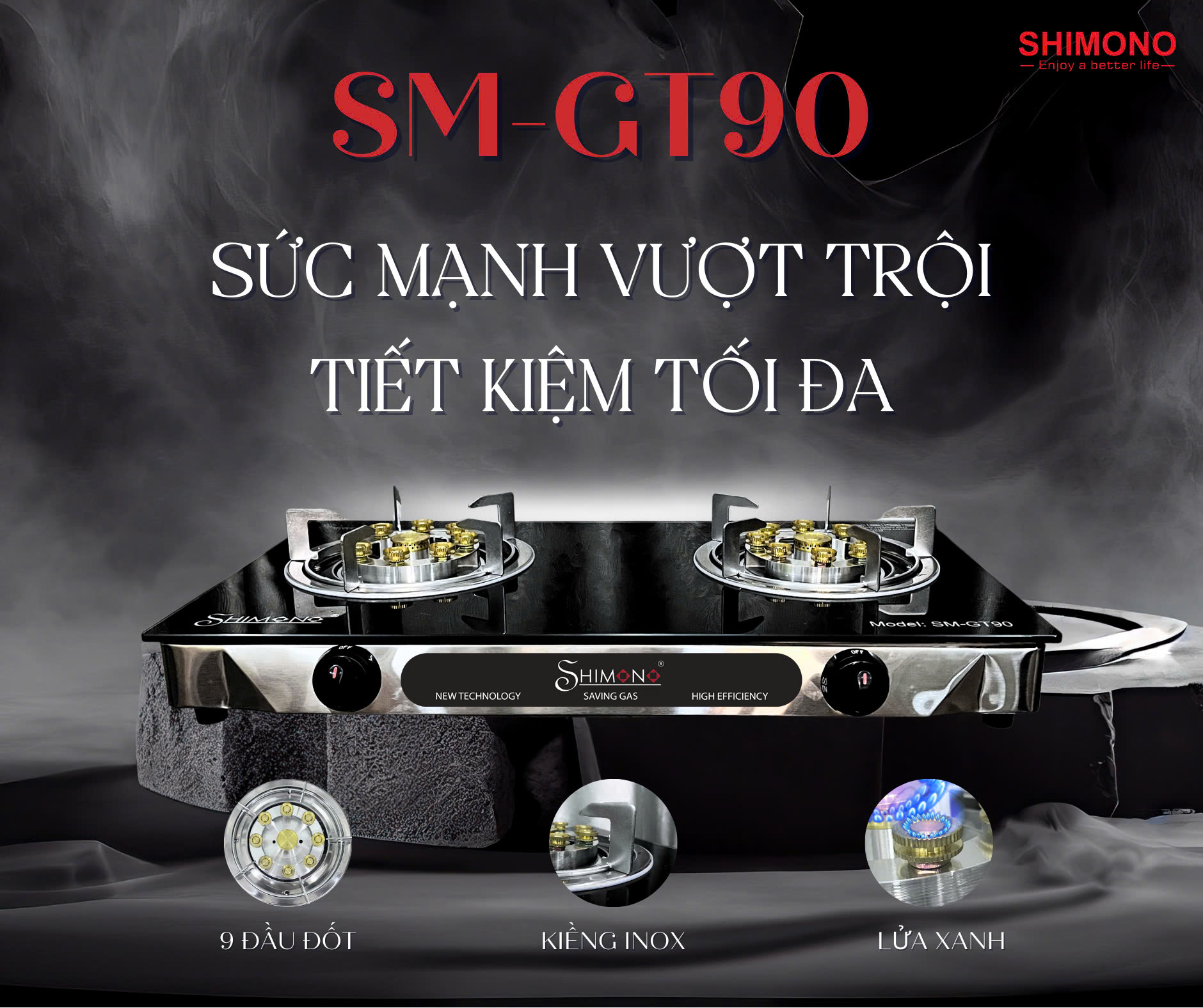 BẾP GAS PHẢN LỰC 18 ĐẦU ĐỐT SHIMONO SM-GT90 1 BẾP GAS PHẢN LỰC 18 ĐẦU ĐỐT SHIMONO SM-GT90