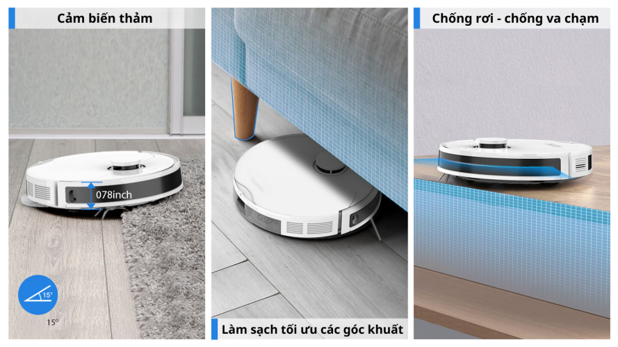 Robot hút bụi lau nhà Shimono LS68W MAX có bộ cảm biến thông minh giúp nhận diện và tránh mọi vật cản