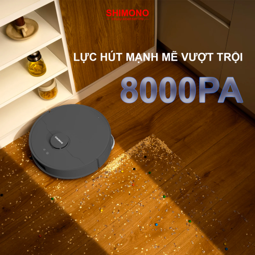 Robot Hút Bụi Lau Nhà Thông Minh SHIMONO LX586 – Giẻ Lau Mở Rộng Linh Hoạt lực hút 8000PA