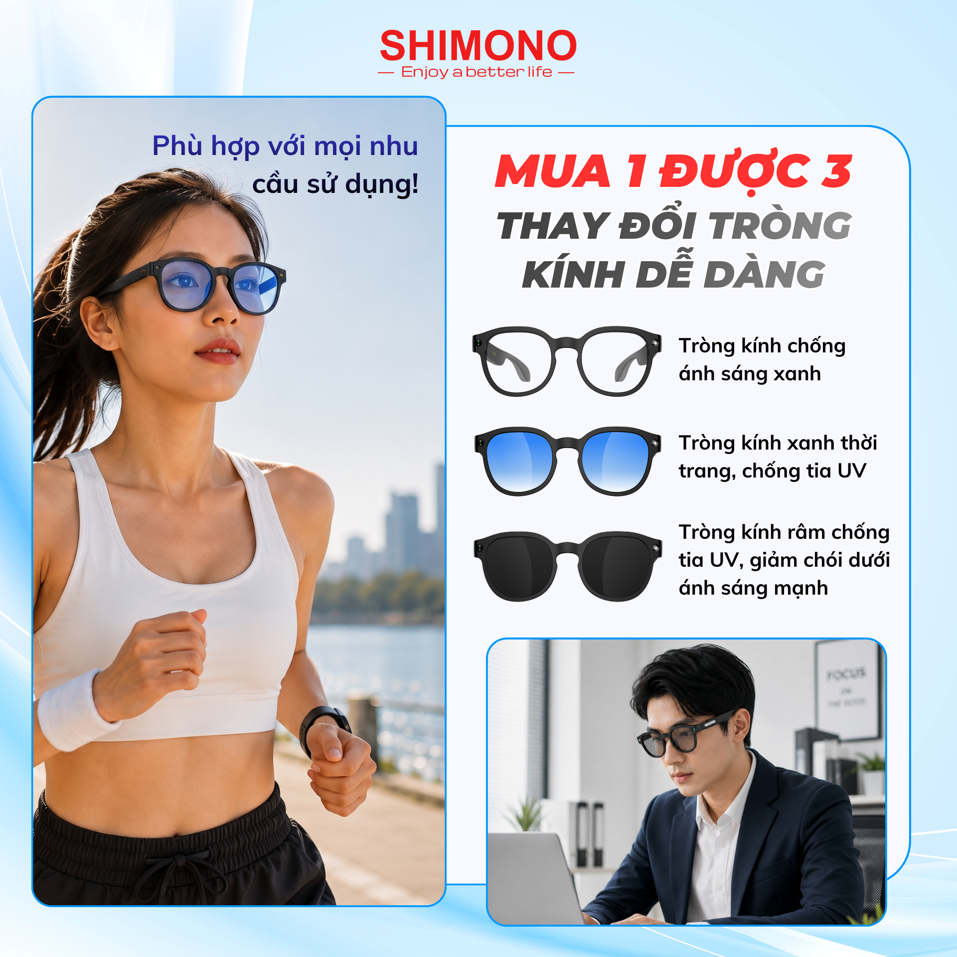 Kính Thông Minh Bluetooth SHIMONO AIMB-S1 Quay Phim, Dịch Thuật Thông Minh 3 Kính Thông Minh Bluetooth SHIMONO AIMB-S1 Quay Phim, Dịch Thuật Thông Minh - Ảnh 3